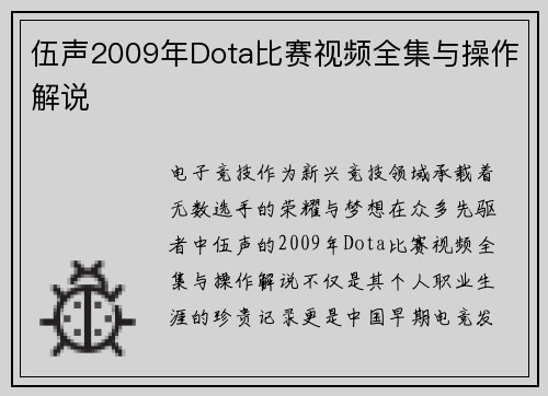 伍声2009年Dota比赛视频全集与操作解说
